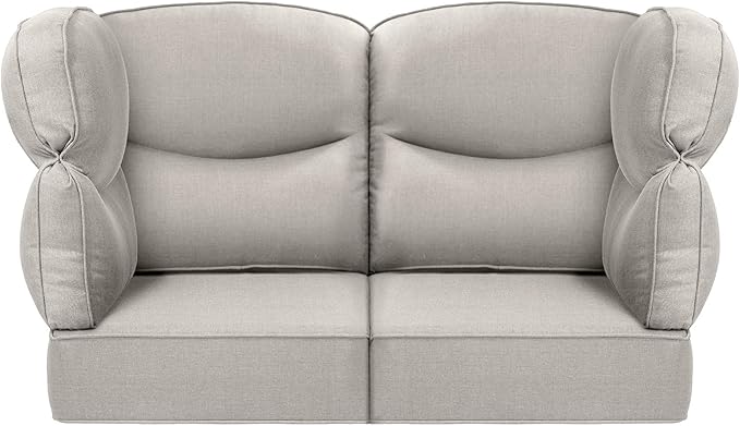 Luxury 24x24x6 Patio Cushions for Outdoor Furniture Set of 2 - Water-Repellent 6-Piece Cushion Set for Outside Wicker Couch Loveseat Chair Sectional Patio Conversation Sets - Beige/Smile