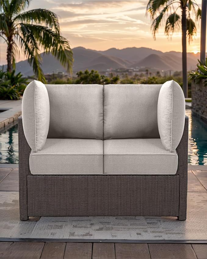 Luxury 24x24x6 Patio Cushions for Outdoor Furniture Set of 2 - Water-Repellent 6-Piece Cushion Set for Outside Wicker Couch Loveseat Chair Sectional Patio Conversation Sets - Beige/Classic