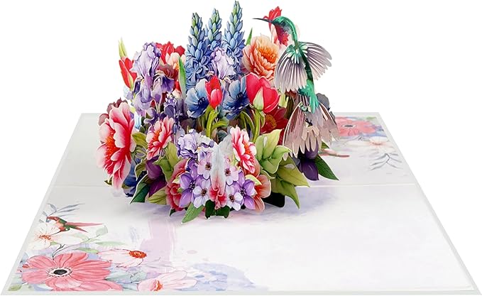 Hummingbird Flower Bush 3D Birthday Cards for Women, Mothers Day Cards, 6x8in Pop Up Gift Card for Mom, Wife, Her, Daughter, Sister, Grandma (PQ Hummingbird Flower Bush)