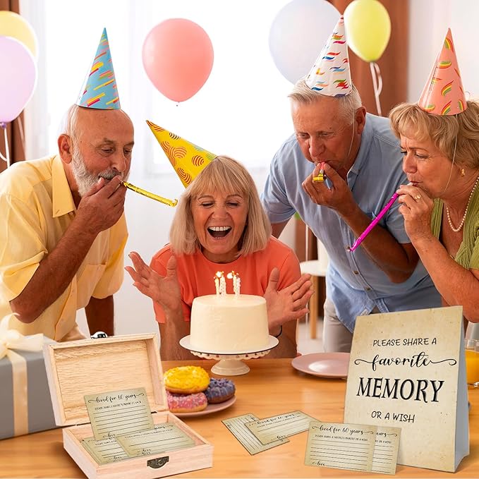 60th Birthday Party Share a Memory Set, 1966 Birthday Gifts for Women Men, 1966 Wooden Share A Memory Box with Memory Sign and 50 Pcs Memory Cards, 1966 Birthday Gifts, 60th Birthday Party Decorations