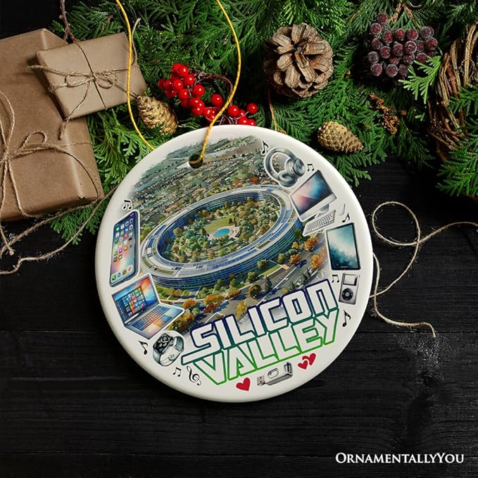 Artistic Silicon Valley Ceramic Ornament, Gift for Technology Enthusiast