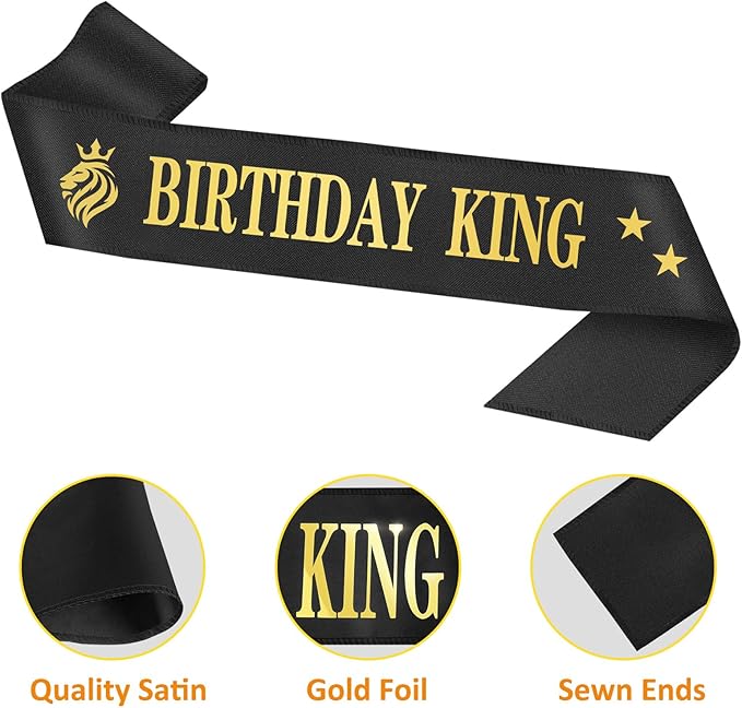Birthday Gifts for Men, Birthday Decorations for Men, Party Decor Supplies including King Crown & Sash & Banner & Cake Topper & Candles
