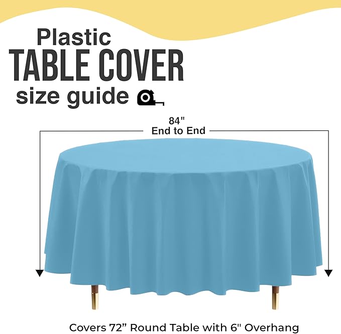 Exquisite 66% Thicker Premium Sky Blue Round Tablecloth 0.5 Mil 12 Pack Plastic Table Cloth Disposable 84 Inch Round Plastic Tablecloth Won't Tear Easily Like Cheap Thin Brands
