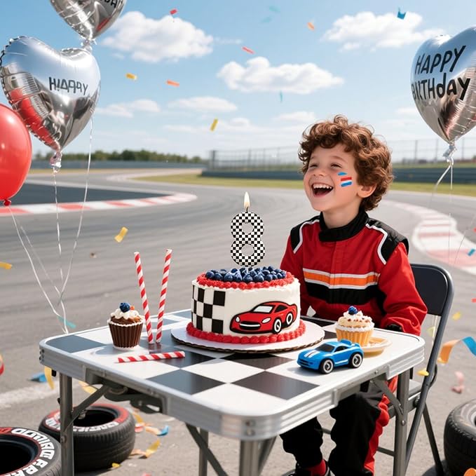 Racing Cars Number 20 Birthday Candles, Black White Checkered Flag Themed Cake Topper for Boys Girls, Cake Decorations for Birthdays, Race Car Theme Party Supplies, Candles for Party Decorations