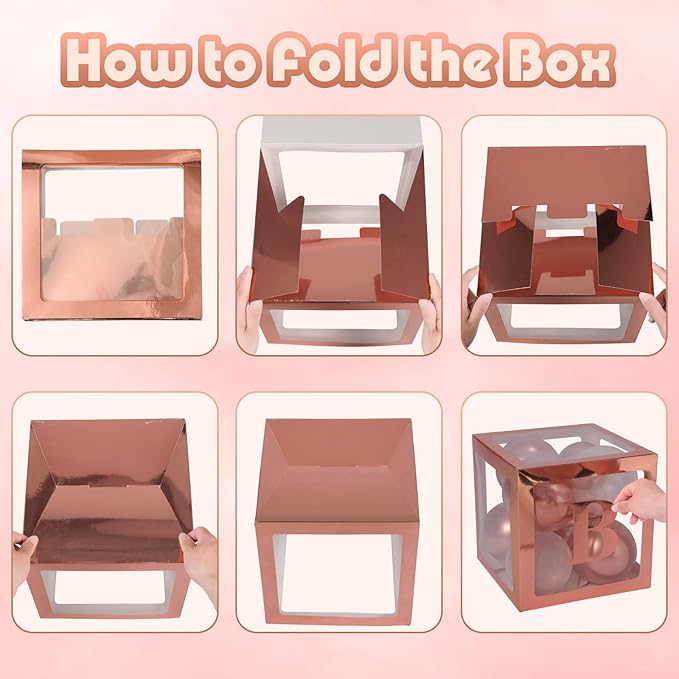 Baby Boxes with Letters for Baby Shower, Gender Reveal Decorations with 4 Transparent Balloon Boxes for Gender Reveal Baby Shower Decorations(Rose Gold)