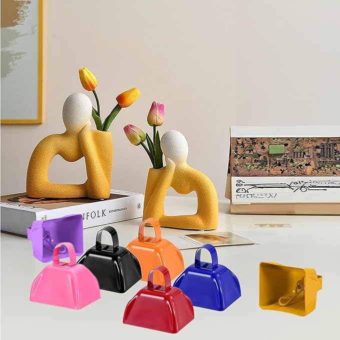 3Inch Cowbells for Sporting Events,12Pcs Metal Cow Bells Bulk Loud Noise Makers Cow Bell with Handle for Cheering Football Games Spirit Marathon Weddings Party Noisemakers, Light Purple