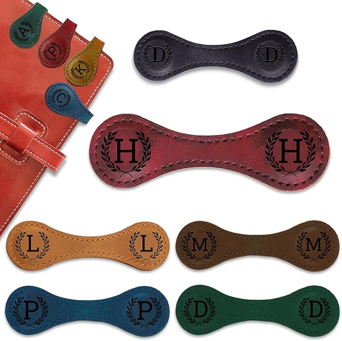 Personalized Magnetic Leather Bookmark - 26 Letters Vintage Engraved Book Marks,Custom Bookmark with Initial,Bookmarks for Women,Reading,Book Lovers (Red, H)