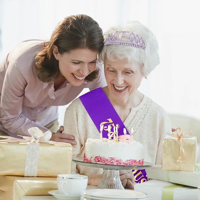 Casoty Purple 75th Birthday Sash and Tiara, 75th Birthday Decorations for Women, 75 and Fabulous Sash and Crown Set, Party Supplies Favors for Women, Gifts for Her