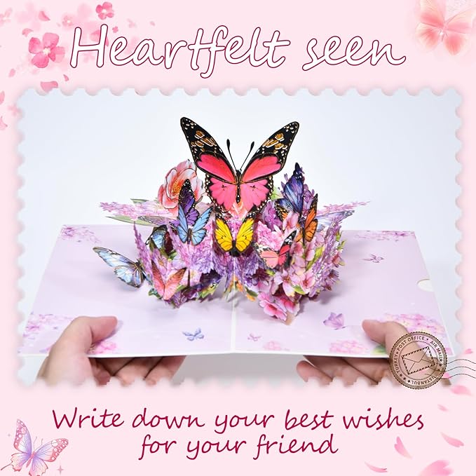 Joyvine 3D pop-up butterfly greeting cards, celebration cards, gratitude cards, rehabilitation greeting cards, suitable for Mother's Day, Father's Day, Thanksgiving, birthdays, anniversaries, with notes and envelopes (Pink Dancing Butterfly)