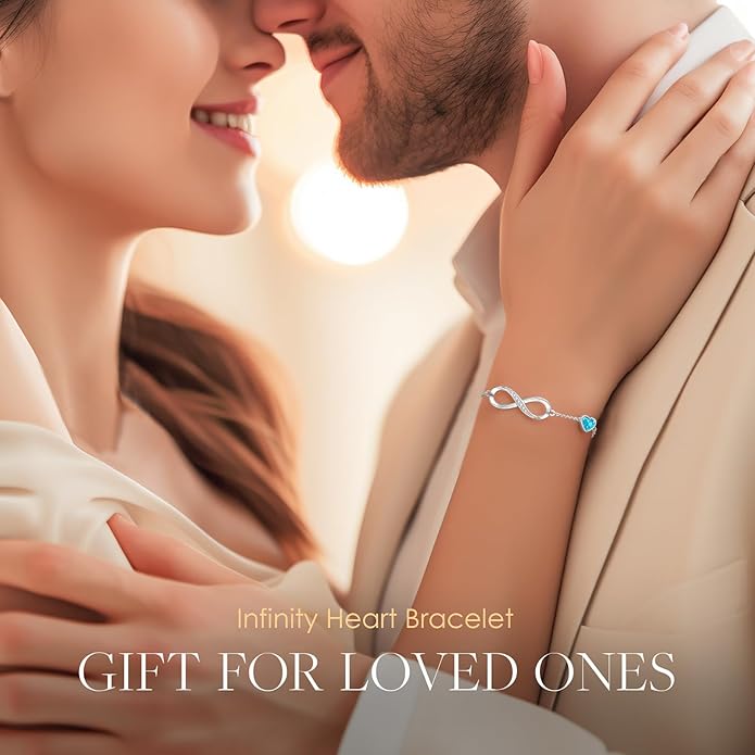 CDE Infinity Heart Birthstone Charm Link Bracelet for Women 925 Sterling Silver Adjustable Mother's Day Christmas Day Gift Anniversary Birthday Jewelry for Wife Girlfriend Her