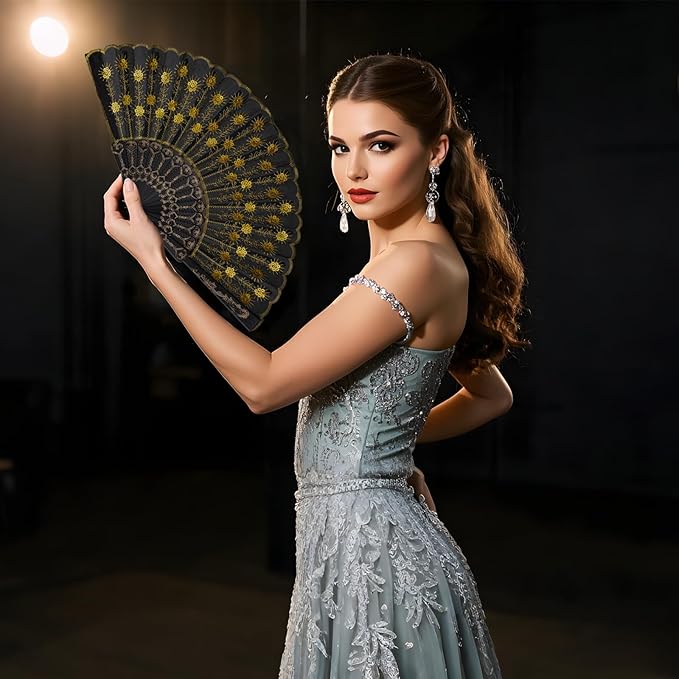 QIRMIZI 10 Pack Fabric Folding Handheld Fans, Perfect for Weddings, Parties, and Dancing,Yellow