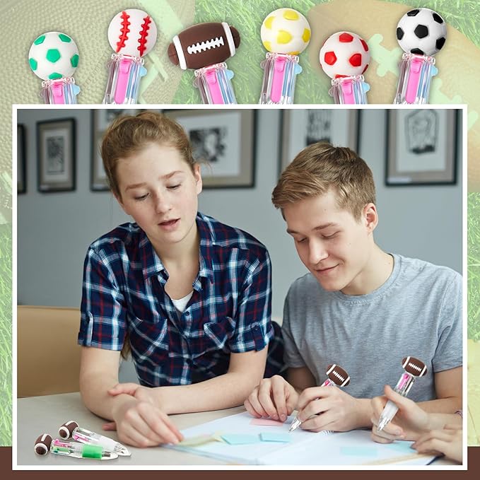 Kosiz 24 Pcs Valentines Fun Pens Heart and Rose Shaped Multicolor Ballpoint Pens Retractable 4 Colors in One Valentines Stationery Party Favors Supplies Rewards (Sports)
