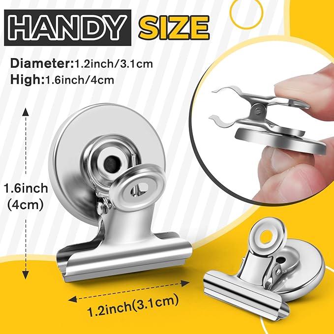40 Pack Magnetic Clips Heavy Duty, Silver Magnet Clips for Fridge, Refrigerator Magnets, Strong Magnetic Clip, Scratch Free Magnets with Clip for Whiteboard, Refrigerator, Locker