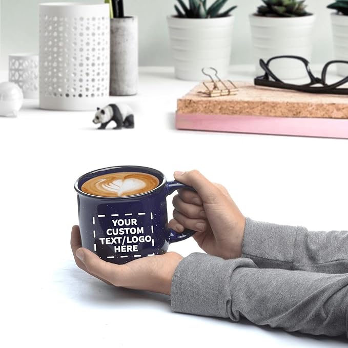DISCOUNT PROMOS Custom Ceramic Campfire Coffee Mugs 13 oz. Set of 50, Personalized Bulk Pack - Perfect for Tea, Espresso, Cappuccino, Hot Cocoa - Blue