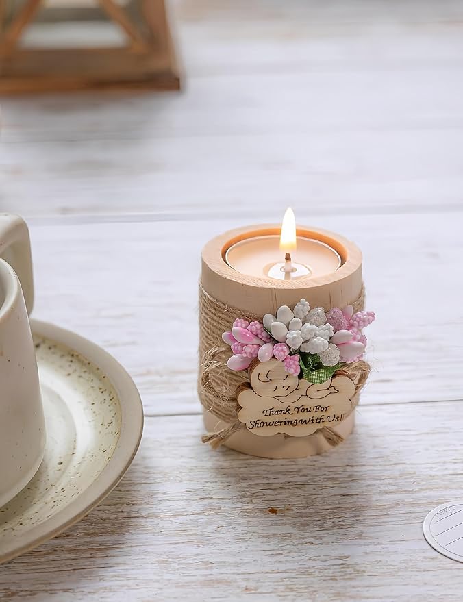 50 Piece Set Wooden Tealight Candle Holder, Baby Shower Party Favors, Party Favors for Guests, Return Gift for Guests,Girl Baby Gender Reveal.(Pink)