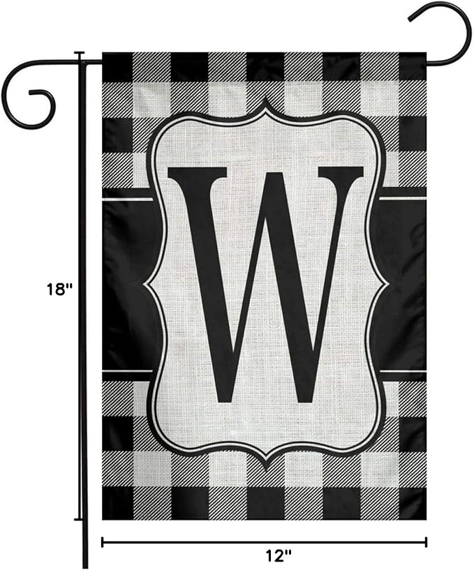 YANGHOME Monogram Initial W Burlap Garden Porch Lawn Flag Farmhouse Decorations Mailbox Decor Welcome Sign 12x18 Inch Small Mini Size Double Sided Flax Nylon Linen Fabric