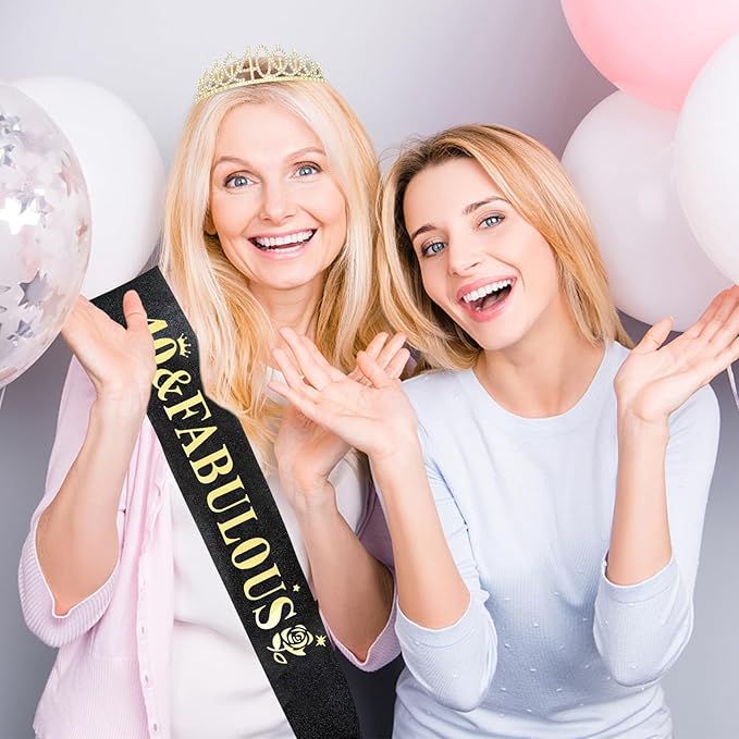 Casoty 40th Birthday Sash and Tiara, 40th Birthday Decorations for Women, 40 & Fabulous Sash and Crown Set, Gifts for Her, Birthday Party Supplies for Women