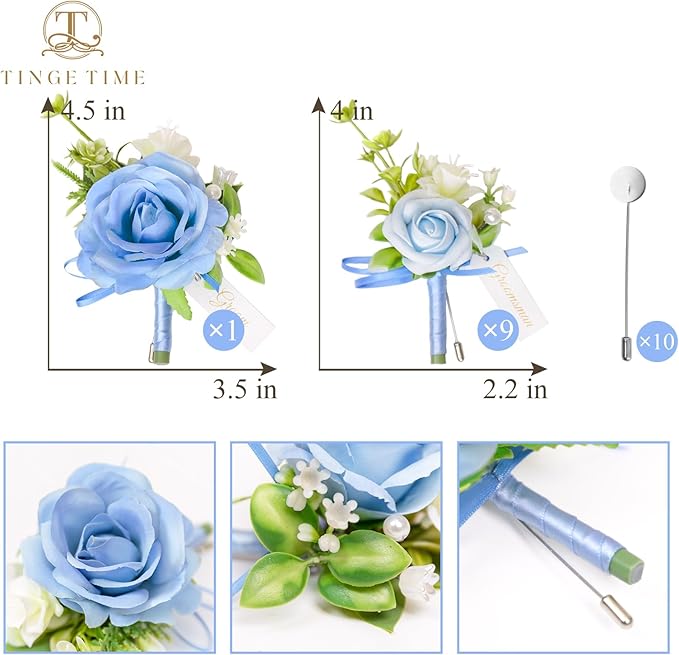 TINGE TIME Boutonniere for Men Wedding,Groom and Best Man Boutonniere for Wedding Ceremony Anniversary, Formal Dinner Party and Rustic Summer Weddings Marriage (Provence Blue)