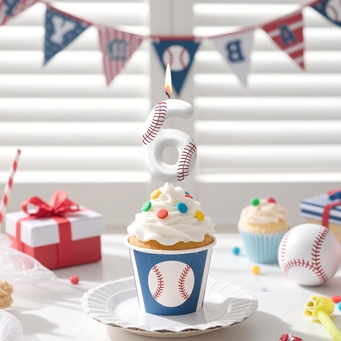 Baseball Number 50 Birthday Candles, Baseball Themed Cake Topper for Boys Girls, Cake Decorations for Birthdays, Sports Theme Party Supplies, Candles for Party Decorations