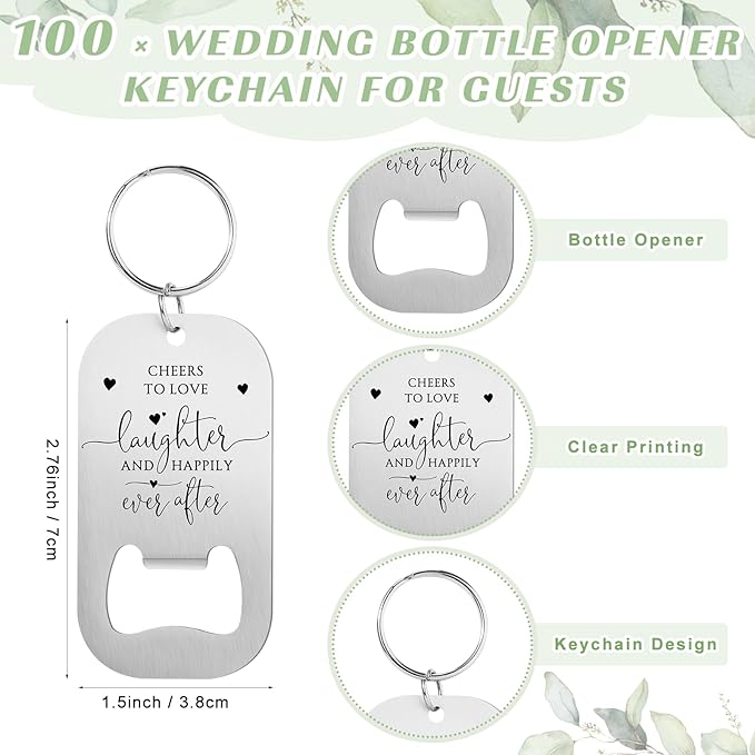100 Sets Wedding Gifts for Guests Cheers to Love Laughter and Happily Ever After Opener Beer Opener Keychain Bottle Opener Keychain Thank You Card Organza Bags Bridal Shower Souvenirs