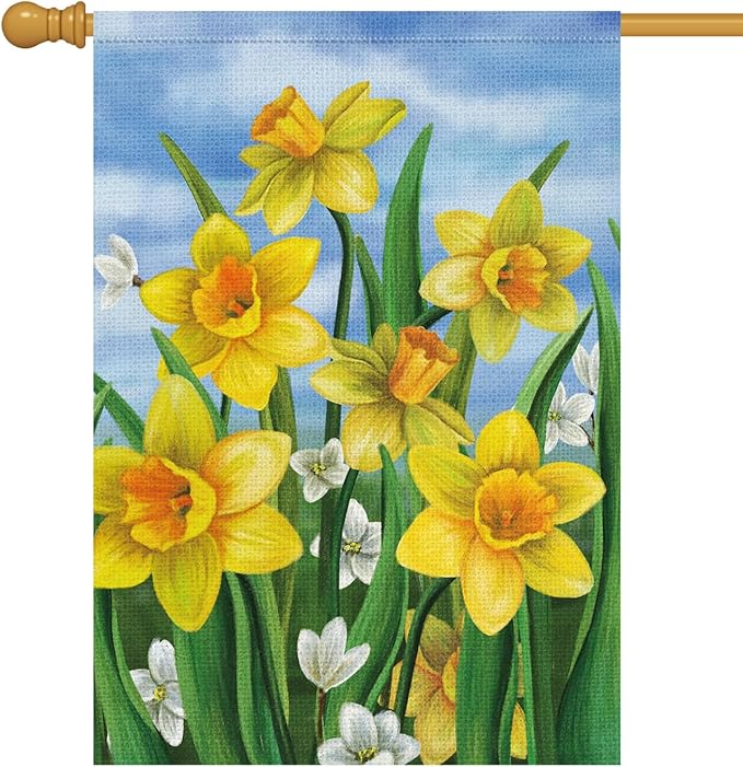 Louise Maelys Welcome Spring House Flag 28x40 Double Sided Vertical, Burlap Large Daffodil Floral Flower Holiday Yard Sign House Outside Outdoor Hello Summer Decoration