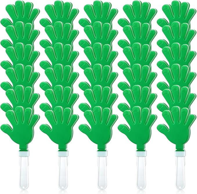 50 Pcs 7.5 Inch Green/White Hand Clapper Plastic Noise Makers for Sporting Events St. Patrick's Party Hand Clappers Noisemakers for St. Patrick's Day Party Favors Birthday Sports Game Celebration