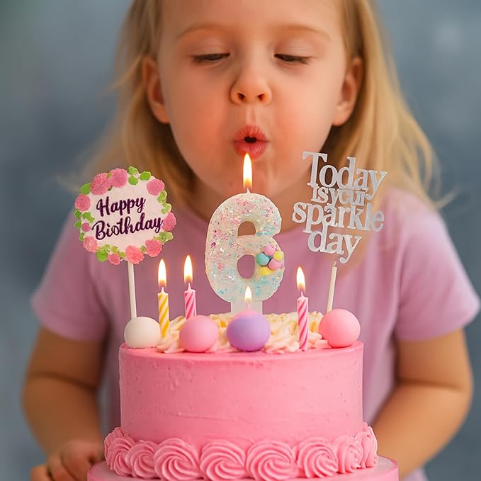 by Tugba Aydan - 6 Number Birthday Candles – 24 Piece Cake Decoration Kit with Number Candle – Party Supplies for Kids Sixth Birthday Celebration