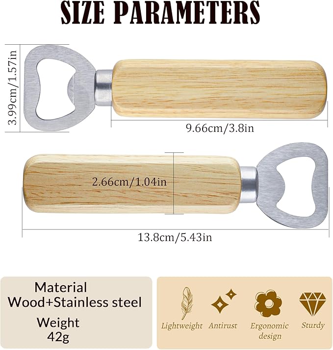 20-100PCS Personalized Bottle Openers,Wooden Handle Beer Opener,Laser Engraved Logo/Text,Good for Weddings,Partys,Bars,Kitchens,Restaurants,Promotional Gifts & Anniversary Favors