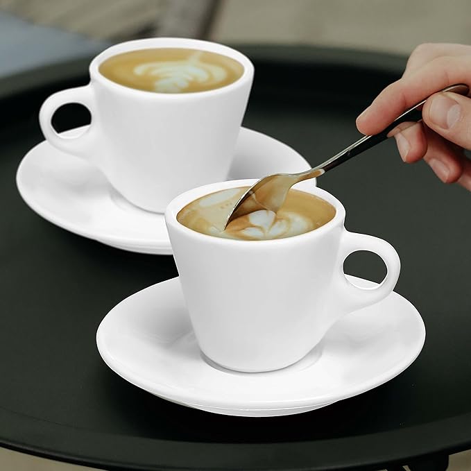 DISCOUNT PROMOS Espresso Cups with Saucer 2.75 oz. Set of 10, Bulk Pack - Perfect for Espresso, Tea, Other Beverages - White