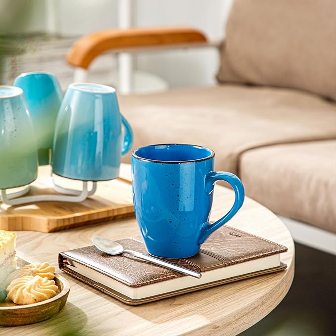 vancasso Navia Coffee Mug Set of 4, Ceramic 12 Oz Coffee Cups for Cappuccino, Latte, Tea, Multi Blue