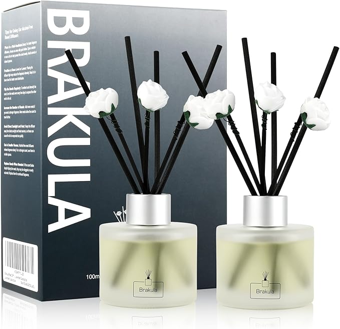 Brakula 2 Pack Reed Diffuser Set, Real Flower Scented, Home Fragrance with 14 Sticks Bathroom Decor, Reed diffusers for Home 6.76 fl oz (Real Flower)