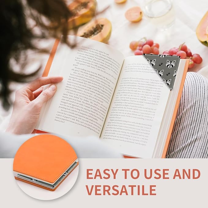 Cute Leather Bookmarks, Fun Triangle Making Corner Bookmark, Book Accessories for Reading Book Lovers, Unbreakable Page Markers for Women Men Funny Raccoon