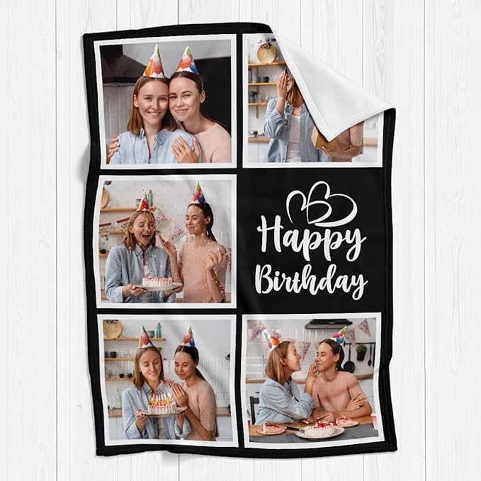 Personalized Birthday Gifts for Women, Custom Blankets with Photos, Personalized Blanket with Photos & Text, Personalized Photo Blankets