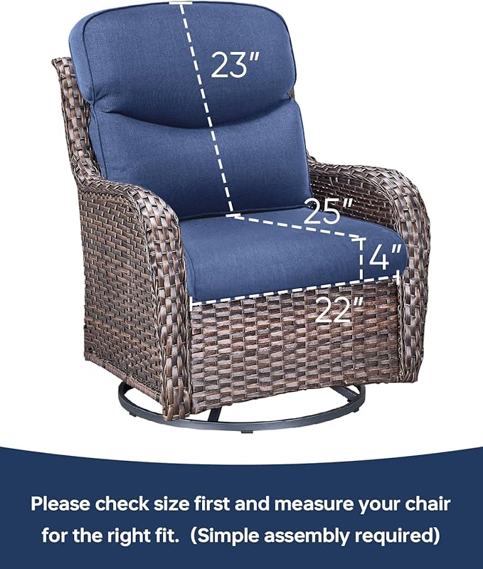 Pop 22x25/22x24 Outdoor Replacement Cushions - 1 Set High Back Deep Seat Patio Furniture Cushion for Wicker Dining Swivel Rocking Chairs Loveseat Couch Sectional Sofa - Navy Blue/Smile