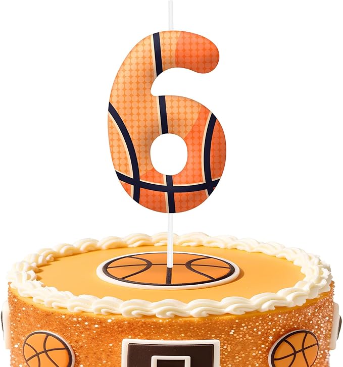 Basketball Number 6 Birthday Candles, Basketball Themed Cake Topper for Boys Girls, Cake Decorations for Birthdays, Sports Theme Party Supplies, Candles for Party Decorations