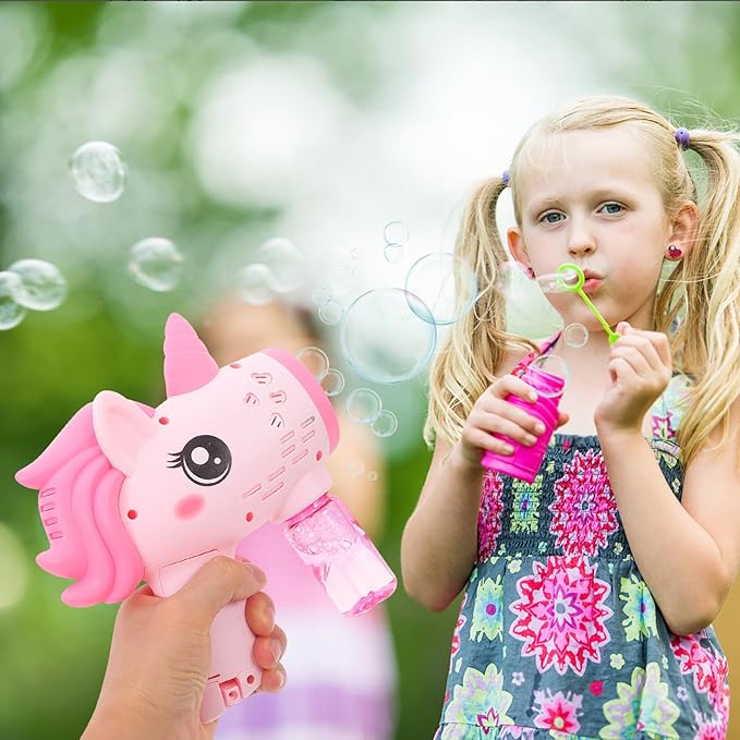 Alasum Automatic Unicorn Bubble Maker Handheld Bubble Blower for Pink Non-Battery Operated Outdoor Machine