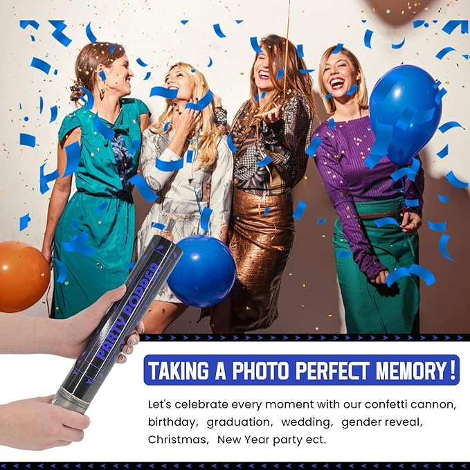 Party Poppers Confetti Cannon 12 Pack Royal Blue Poppers 12 Inch Party Shooters Mylar Confetti Blue Foil Confetti Cannons Bulk for Wedding Birthday Graduation Baby Gender Reveal Christmas New Years