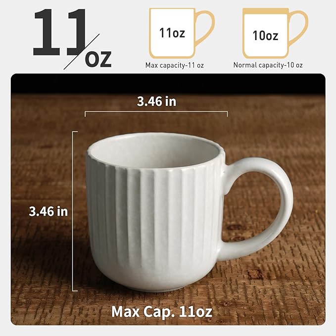 famiware Coffee Mugs Set of 4, Starlight 11 oz Mug Cup Set with Handle for Coffee, Tea, Cocoa, Milk - Ceramic Stoneware Mug Set, Matte White