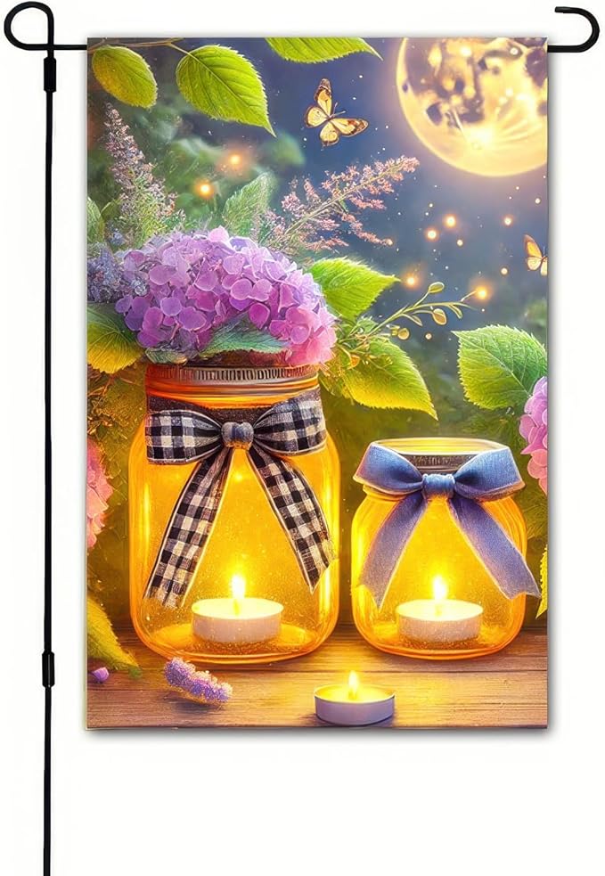 BlissYard Spring Garden Flag Double Sided 12 x 18 Inch Welcome Spring Summer Flags Glow Floral Mason Jar Flag Holiday Yard Outdoor Lawn Farmhouse Decorations Banner (Only Flag)