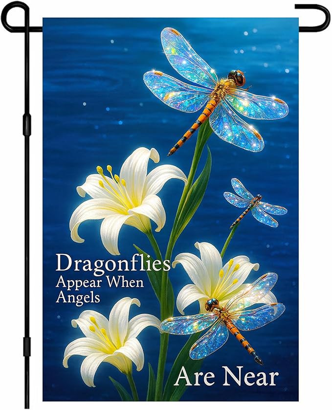 IVN Spring Garden Flag 12x18 Inch Dragonfly Flag Double Sided Outdoor Yard Banner for Porch Lawn Patio Spring Decor