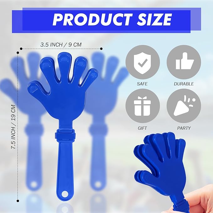 20 Pcs Hand Clappers Noisemakers 7.5 Inch Clappers Noisemakers Plastic Hand Clappers for Birthdays Game Football Sporting Events Cheers Supplies Dance Basketball Football Noisemakers(Blue and White)