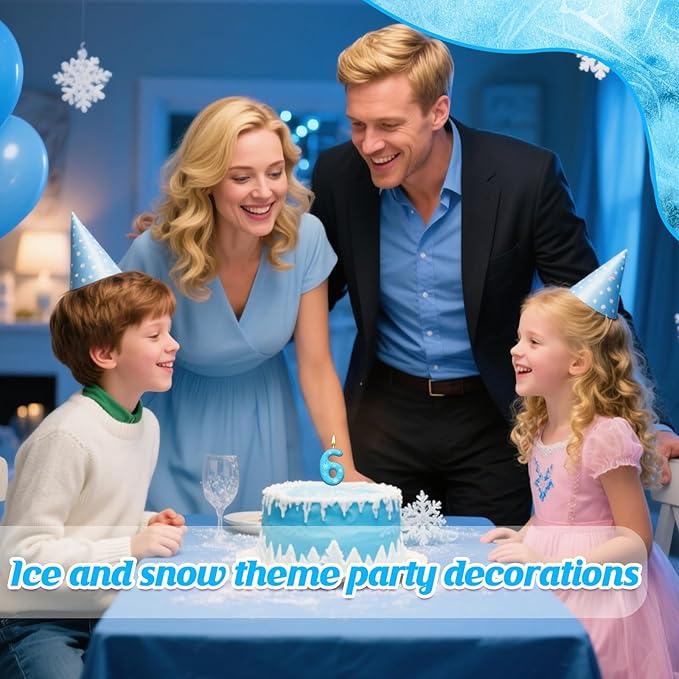 White and Blue Frozen Themed Party Birthday Candles - Blue Number Candles Snowflake Themed Party Decorations, Girls Party Supplies(Number 6)
