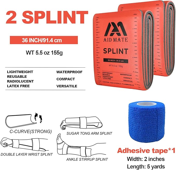 First Aid Splint 36" X 4.3",2 Pack with 1 Extra Adhesive Tape, Brace Support Splint for Arm Leg Broken Bones Fracture