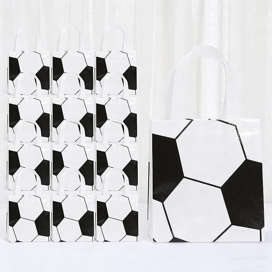 TYFYO 12PCS Soccer Treat Bags - Non-Woven Bags with Handles,soccer goodie bags,Football-themed candy bag, Applicable to Soccer Party Supplies,Sports Day Birthday Decorations(Soccer)