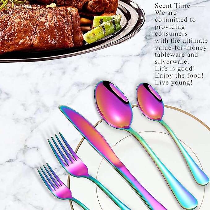 Rainbow Spoons,Set of 16 Top Food Grade Stainless Steel Spoons Silverware, Big Tea Spoons,6.7 Inches,Mirror Finish & Dishwasher Safe,New Apartment Essentials Flatware