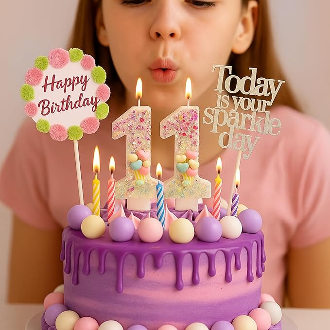 by Tugba Aydan - 11 Number Birthday Candles – 25 Piece Cake Decoration Kit with Number Candle – Party Supplies for Kids’ Eleventh Birthday Celebration