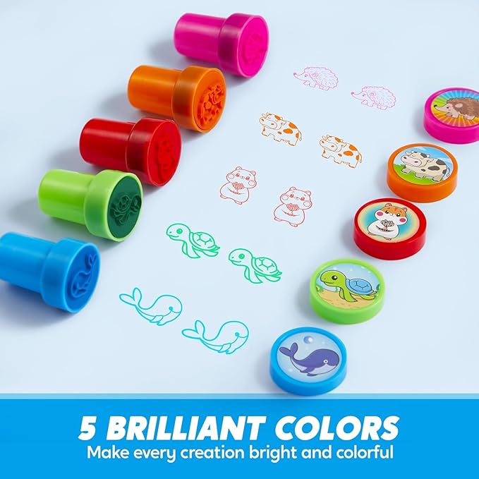 JOYIN 50 Pcs Animal Stamps for Kids, with 50 Different Designs, Farm,Sea Animals,Stamps for Crafting, Prize Box Toys for Classroom, Kids Party Favor, Goodie Bag, Halloween, Christmas