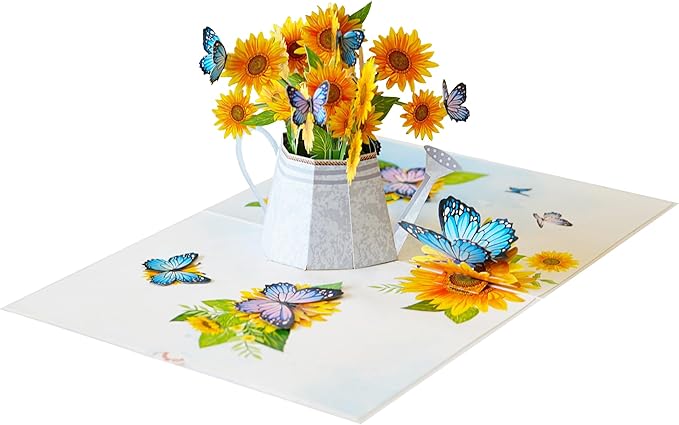 Sunflower Watering Can Get Well Soon Card, Sympathy Cards, Thinking of You Pop Up, Mothers Day Card, 6x8in 3D Birthday Cards for Women for Wife, Her, Sister, Grandma (Sunflower Watering Can).