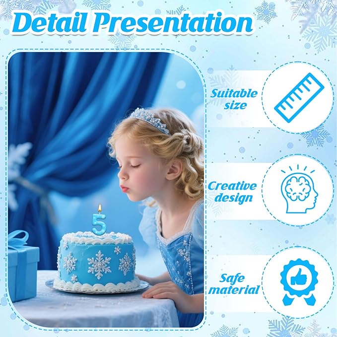 White and Blue Frozen Themed Party Birthday Candles - Blue Number Candles Snowflake Themed Party Decorations, Girls Party Supplies(Number 5)