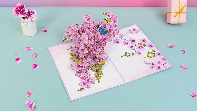 Orchid Happy 65th Birthday Card, 3D Birthday Cards for Women, 6x8in Pop Up Gifts for Mom, Wife, Him, Her, Daughter, Sister, Grandma (65th BD 6x8)